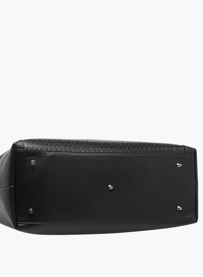 DUCHINI BLACK Monogram Embossed Duffle Bag With Zip Closure And Detachable Strap for Men | Best Price UAE